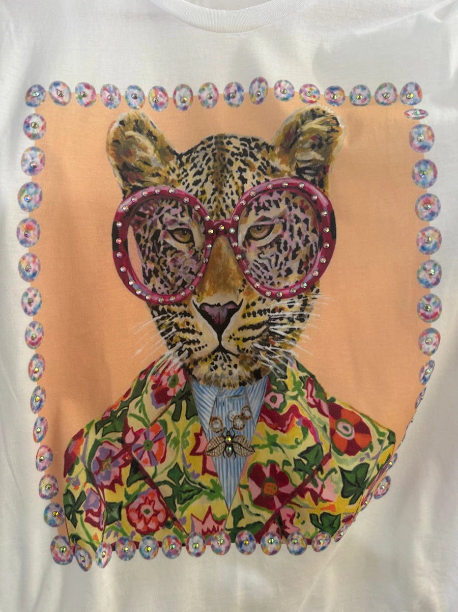Leopard Floral Suit White Kids Graphic Tee