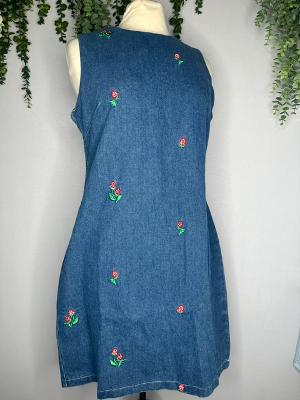 Strawberry Embroidered Sleeveless Denim Dress