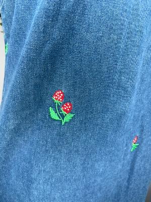 Strawberry Embroidered Sleeveless Denim Dress