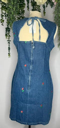 Strawberry Embroidered Sleeveless Denim Dress